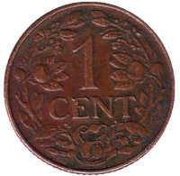 Монета 1 цент. 1944 год, Кюрасао в составе Нидерландов.