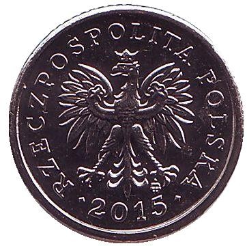 Монета 10 грошей. 2015 год, Польша.