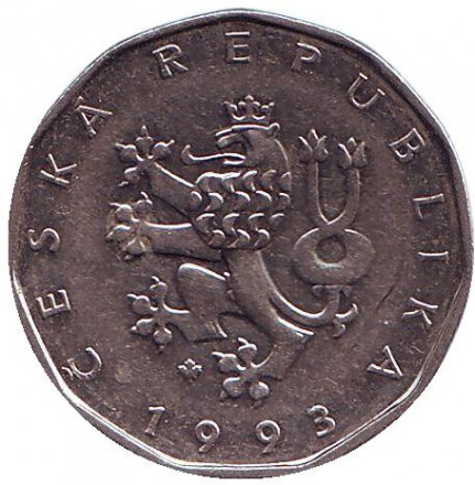 Монета 2 кроны. 1993 год, Чехия.