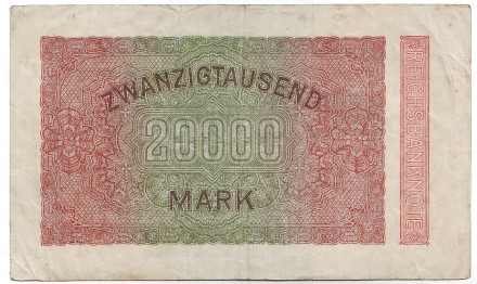 Рейхсбанкнота 20000 марок. 1923 год, Веймарская республика. (Водяной знак - круги).
