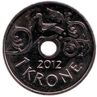 Монета 1 крона. 2012 год, Норвегия. Птица на виноградной лозе. Монета 1 крона. 2012 год, Норвегия. Птица на виноградной лозе.
