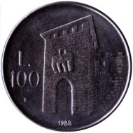 Монета 100 лир. 1988 год, Сан-Марино. Фортификация. Ворота дель Локо. Монета 100 лир. 1988 год, Сан-Марино. Фортификация. Ворота дель Локо.