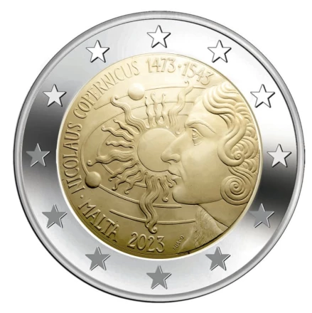 Монета 2 евро. 2023 год, Мальта. 550 лет со дня рождения Николая Коперника. Монета 2 евро. 2023 год, Мальта. 550 лет со дня рождения Николая Коперника.