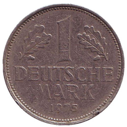 Монета 1 марка. 1975 год (F), ФРГ.