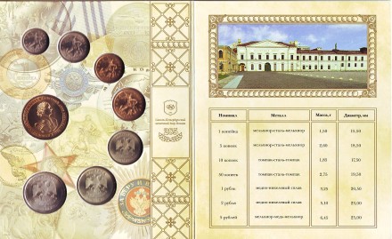 Набор разменных монет России (7 шт., с жетоном). 2009 год, СПМД, Россия. (Немагнитный тип)
