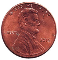 Монета 1 цент. 2016 год (P), США. Линкольн. Монета 1 цент. 2016 год (P), США. Линкольн.