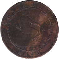 Монета 2 сентимо. 1870 год, Испания. Монета 2 сентимо. 1870 год, Испания.