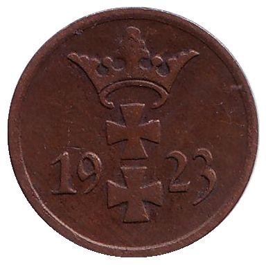 Монета 1 пфенниг. 1923 год, Данциг. Монета 1 пфенниг. 1923 год, Данциг.