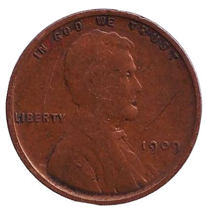 Монета 1 цент. 1909 год, США. (Отметка: "VDB") Линкольн.