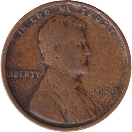 Монета 1 цент. 1909 год, США. Линкольн. (Отметка: "VDB"). Монета 1 цент. 1909 год, США. Линкольн. (Отметка: "VDB").