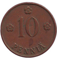 Монета 10 пенни. 1928 год, Финляндия. Монета 10 пенни. 1928 год, Финляндия.