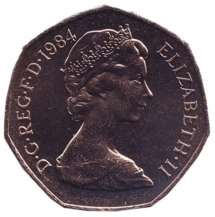 Монета 50 пенсов. 1984 год, Великобритания. BU. Монета 50 пенсов. 1984 год, Великобритания. BU.