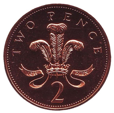 Монета 2 пенса. 1990 год, Великобритания. BU.