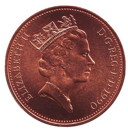 Монета 2 пенса. 1990 год, Великобритания. BU. Монета 2 пенса. 1990 год, Великобритания. BU.