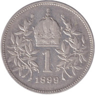 Монета 1 крона. 1899 год, Австро-Венгерская империя. Австрийский тип. Монета 1 крона. 1899 год, Австро-Венгерская империя. Австрийский тип.