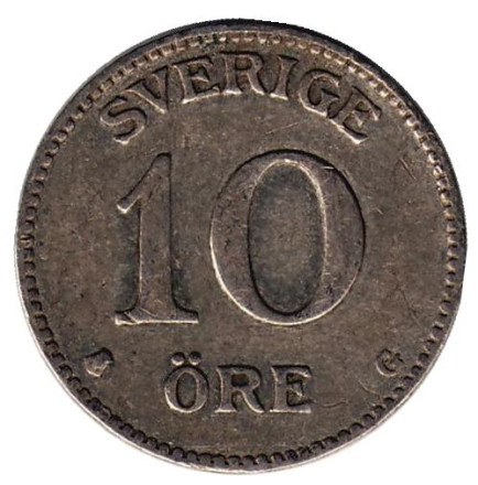 Монета 10 эре. 1929 год. Швеция.