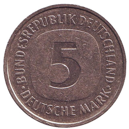 Монета 5 марок. 1985 год (F), Германия.