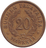 Монета 20 марок. 1934 год, Финляндия. Монета 20 марок. 1934 год, Финляндия.
