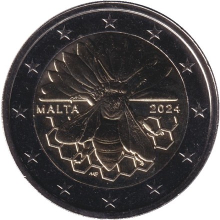Монета 2 евро. 2024 год, Мальта. Мальтийская медоносная пчела.
