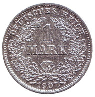 Монета 1 марка. 1907 год (E), Германская империя. Монета 1 марка. 1907 год (E), Германская империя.