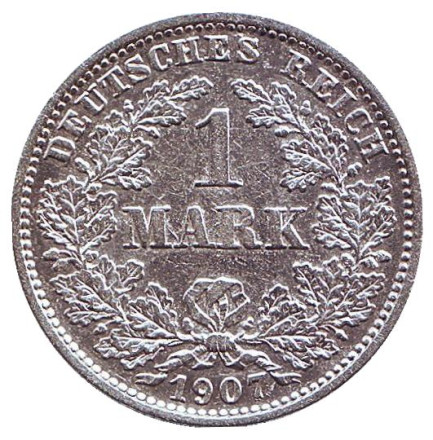 Монета 1 марка. 1907 год (E), Германская империя.