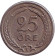 Монета 25 эре. 1947 год, Швеция. (Никелевая бронза)