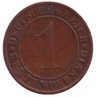 Монета 1 рентенпфенниг. 1923 год (E), Веймарская республика. Монета 1 рентенпфенниг. 1923 год (E), Веймарская республика.