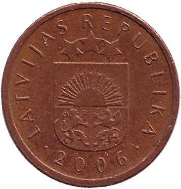 Монета 2 сантима. 2006 год, Латвия. Монета 2 сантима. 2006 год, Латвия.