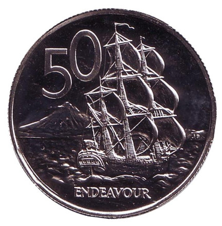 Монета 50 центов. 1968 год, Новая Зеландия. BU. Парусник "Endeavour".