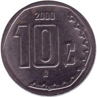 Монета 10 сентаво. 2000 год, Мексика. Монета 10 сентаво. 2000 год, Мексика.
