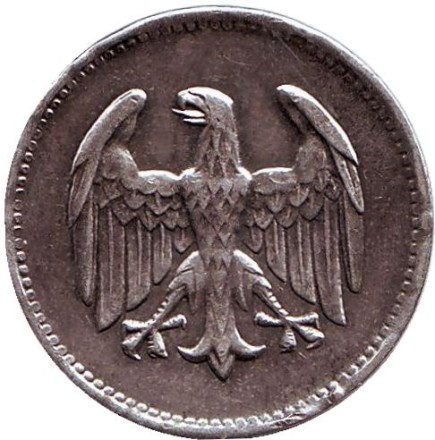 Монета 1 марка. 1924 год (J), Веймарская республика. Монета 1 марка. 1924 год (J), Веймарская республика.