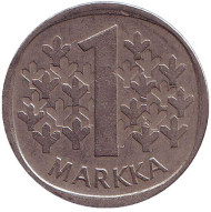 Монета 1 марка. 1989 год, Финляндия. Монета 1 марка. 1989 год, Финляндия.