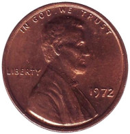 Монета 1 цент. 1972 год (P), США. Линкольн. Монета 1 цент. 1972 год (P), США. Линкольн.