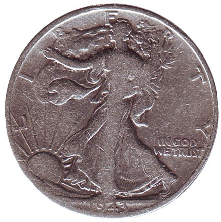 Монета 50 центов. 1943 год (S), США. Шагающая свобода.