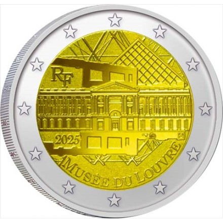 Набор из 4 монет номиналом 2 евро в коинкартах. 2025 год, Франция. Лувр. Набор из 4 монет номиналом 2 евро в коинкартах. 2025 год, Франция. Лувр.