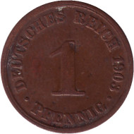 Монета 1 пфенниг. 1903 год (А), Германская империя. Монета 1 пфенниг. 1903 год (А), Германская империя.