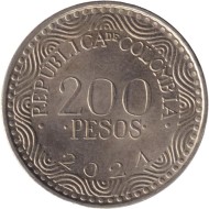 Монета 200 песо. 2021 год, Колумбия. Красный ара. Монета 200 песо. 2021 год, Колумбия. Красный ара.