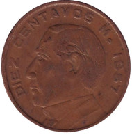 Монета 10 сентаво. 1957 год, Мексика. Бенито Пабло Хуарес Гарсиа.