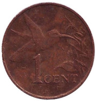 Монета 1 цент. 1997 год, Тринидад и Тобаго. Колибри. Монета 1 цент. 1997 год, Тринидад и Тобаго. Колибри.