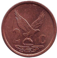 Монета 2 цента. 2001 год, ЮАР. Орёл. Монета 2 цента. 2001 год, ЮАР. Орёл.