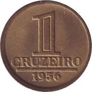 Монета 1 крузейро. 1956 год, Бразилия. Герб. Монета 1 крузейро. 1956 год, Бразилия. Герб.