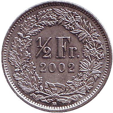 Монета 1/2 франка. 2002 год, Швейцария.