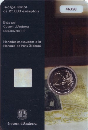 Монета 2 евро. 2017 год, Андорра. 100 лет Гимну Андорры. Монета 2 евро. 2017 год, Андорра. 100 лет Гимну Андорры.