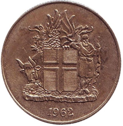 Монета 2 кроны. 1962 год, Исландия.