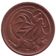 Монета 2 цента. 1981 год, Австралия. Плащеносная ящерица. Монета 2 цента. 1981 год, Австралия. Плащеносная ящерица.