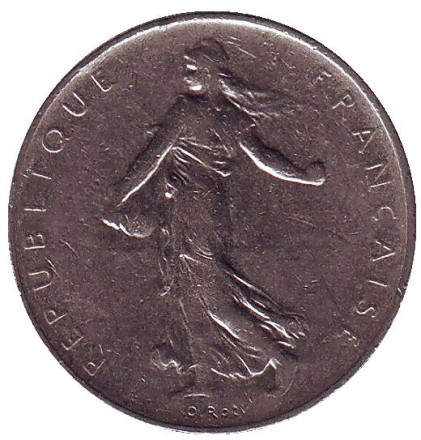 Монета 1 франк. 1967 год, Франция. Монета 1 франк. 1967 год, Франция.