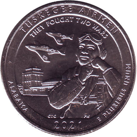 Монета 25 центов (P). 2021 год, США. Пилоты из Таскиги. Парк № 56.
