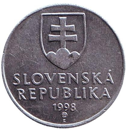 Монета 20 геллеров. 1998 год, Словакия. Пик Кривань Высоких Татр.