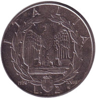 Монета 2 лиры. 1939 год, Италия. Магнитная. (XVIII).