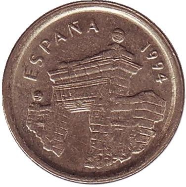 Монета 5 песет. 1994 год, Испания. Арагон. Балерина.